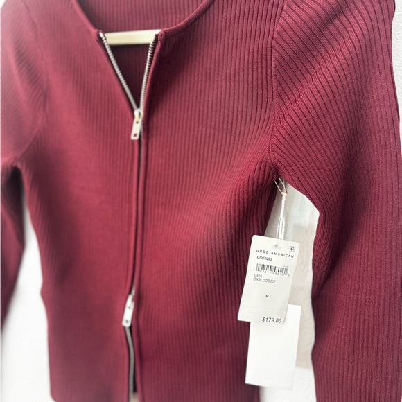 Good American Maroon Ribbed Zip-Up Top - Picture 3 of 3